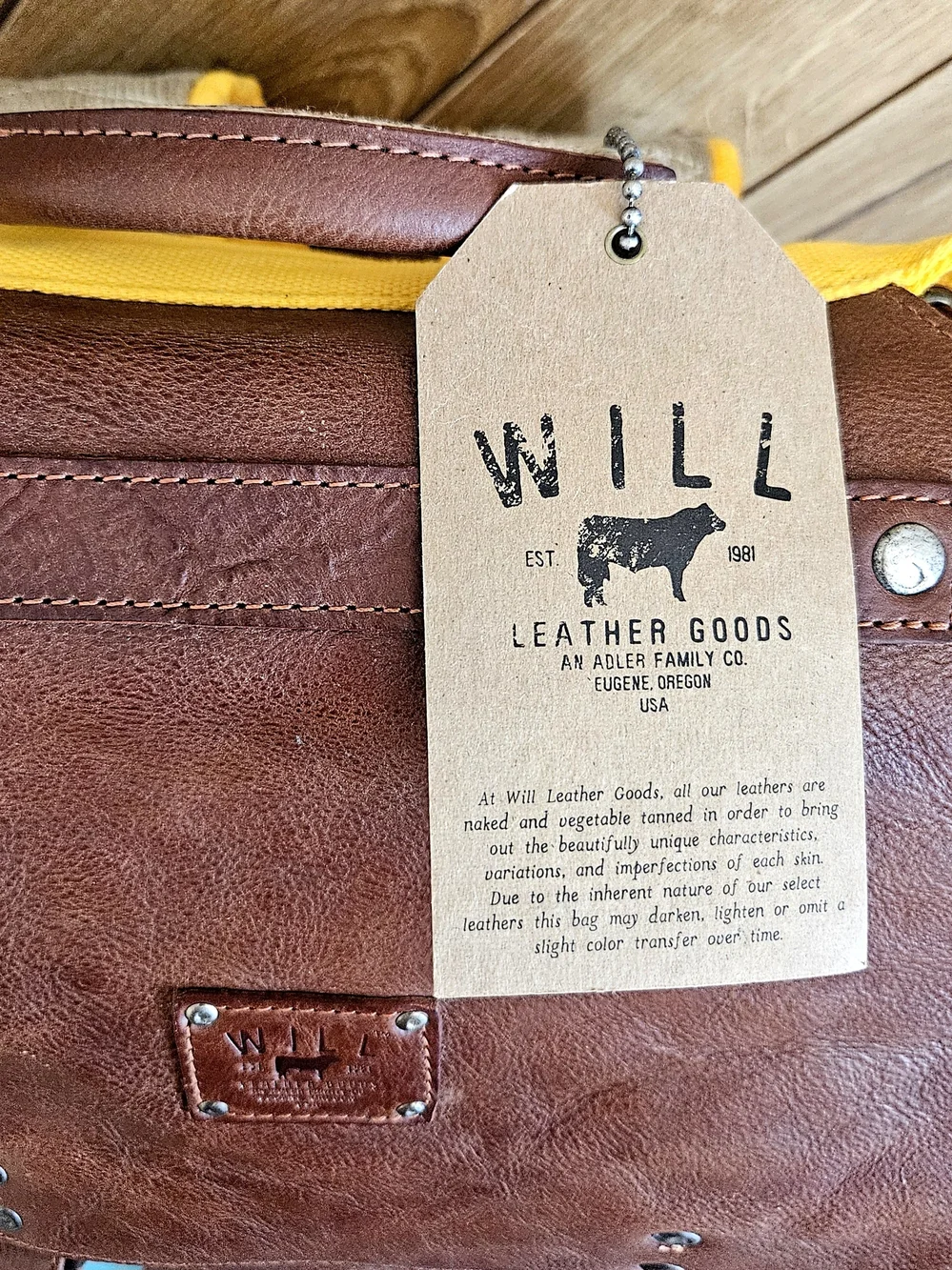 Will Leather Goods Yellow Canvas and Brown Leather Backpack NEW